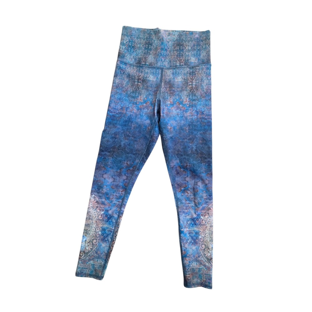 Evolution and Creation Buddha Mandala Print Leggings Blue Copper Small